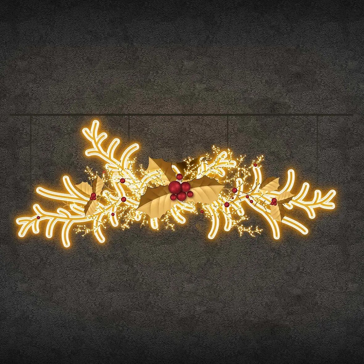 Easy Fix 2D LED světelná větvička, závěsná, 245 × 100 × 15 cm, teple bílá, 3D tisk, zlatá