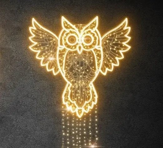 Easy Fix 2D LED světelná sova, závěsná, 150 × 448 × 3 cm, teple bílá, 3D tisk, DZX21185WS1