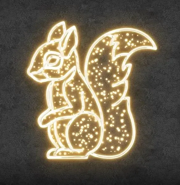 2D LED světelná veverka, levá, 145 × 155 cm, teple bílá, stojící, 3D tisk