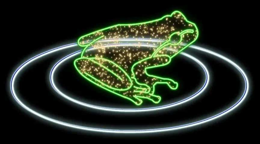2D LED světelná žába, barevná, 120 × 160 × 60 cm, stojící, 3D tisk