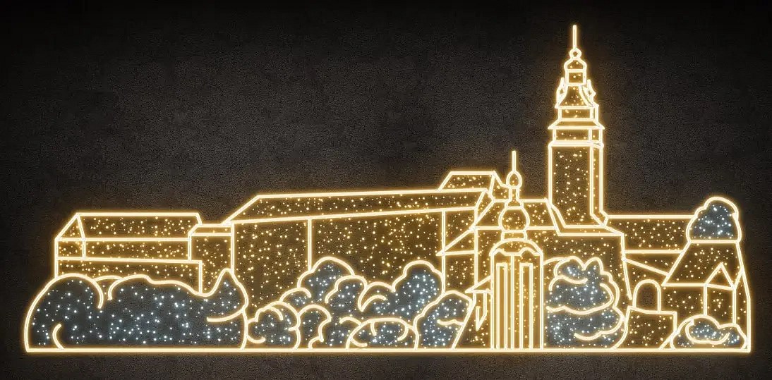 Eco Fix 2D LED světelný Krumlov, 315 × 700 cm, teple bílá, stojící, 3D tisk, hliník