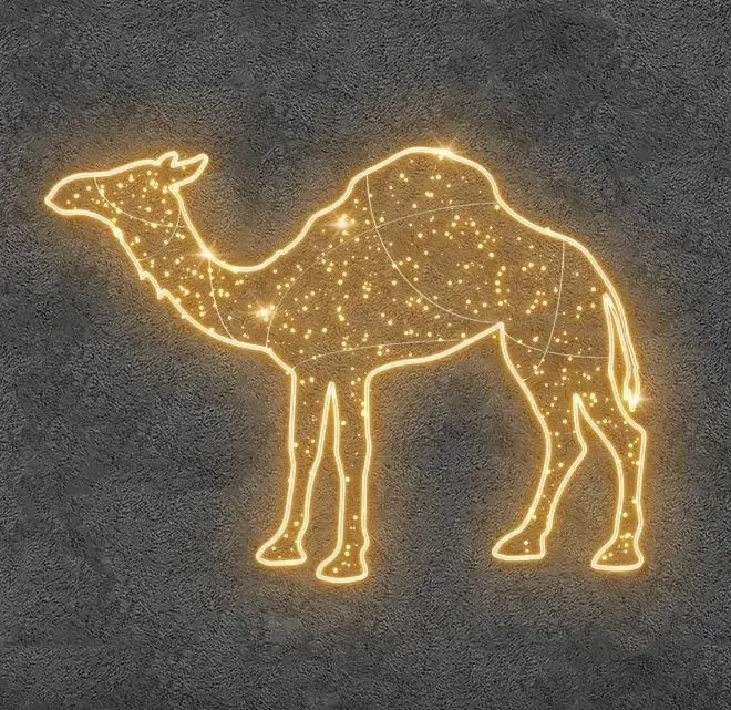 Eco Fix 2D LED světelný Velbloud, 240 × 175 cm, teple bílá, stojící, 3D tisk, hliník
