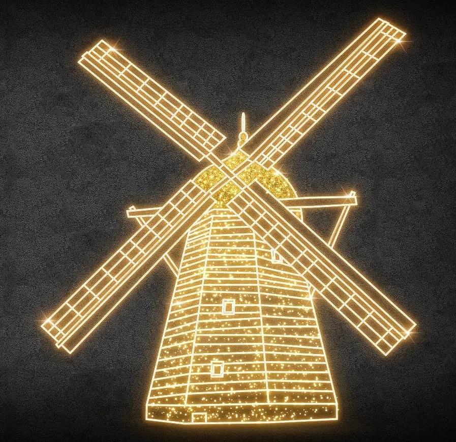 Eco Fix 2D LED světelný mlýn, 277 × 293 × 60 cm, teple bílá, stojící, 3D tisk, hliník