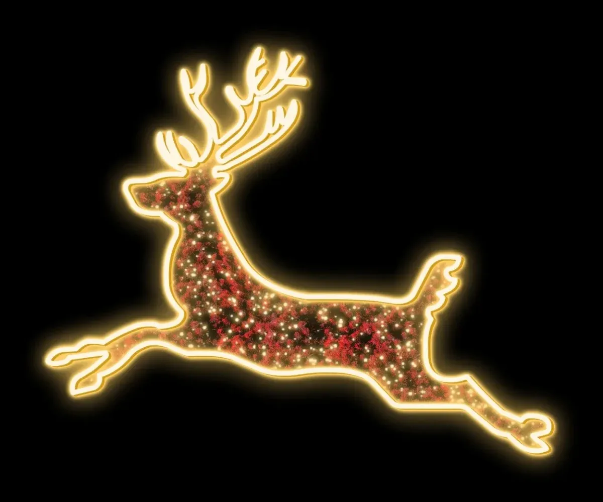 Easy Fix 2D LED světelný motiv jelen, závěsný, 375 × 350 × 3 cm, teple bílá, hliník, červený koberec