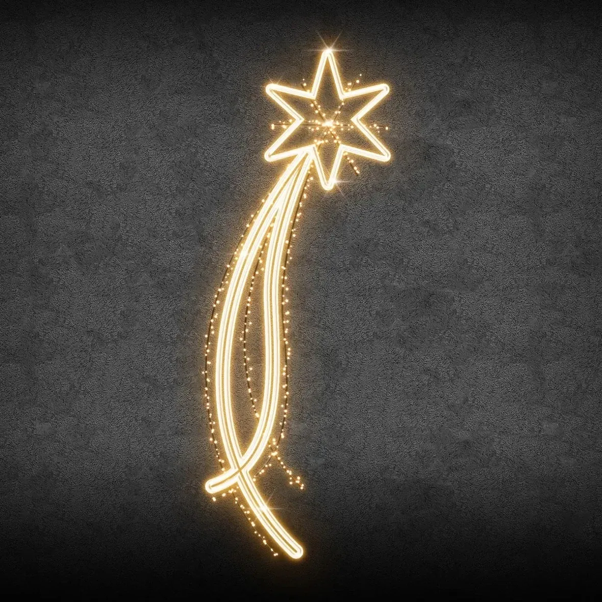 Easy Fix 2D LED světelný dekor kometa, 101 × 256 × 2 cm, teple bílá, dekor na veřejné osvětlení, hliník