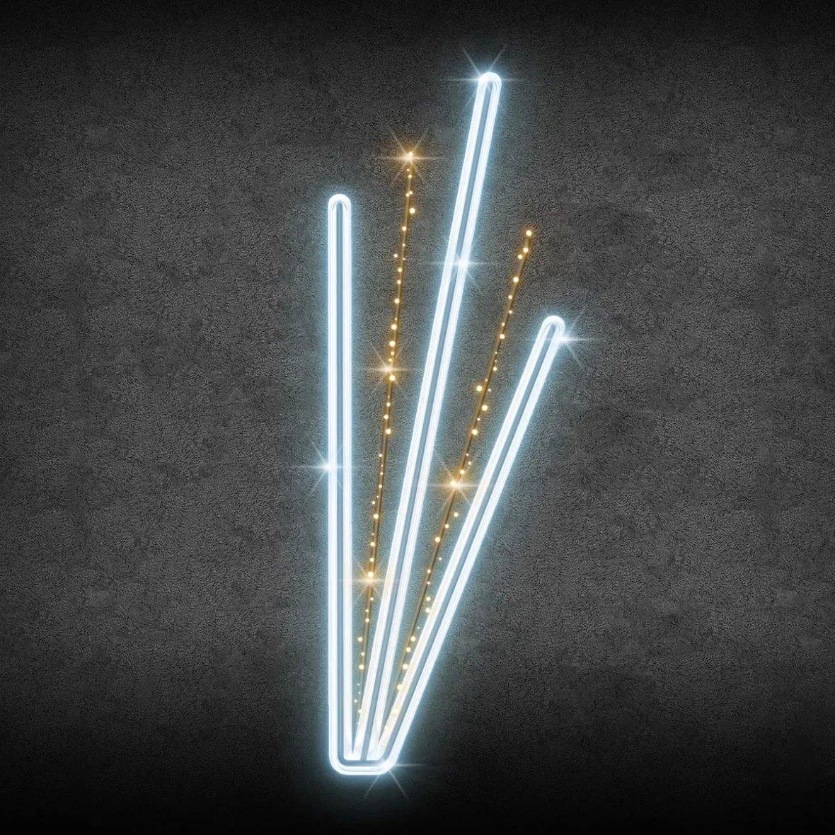 Easy Fix 2D LED světelný dekor paprsky na veřejné osvětlení, 70 × 220 cm, ledově a teple bílá, hliník