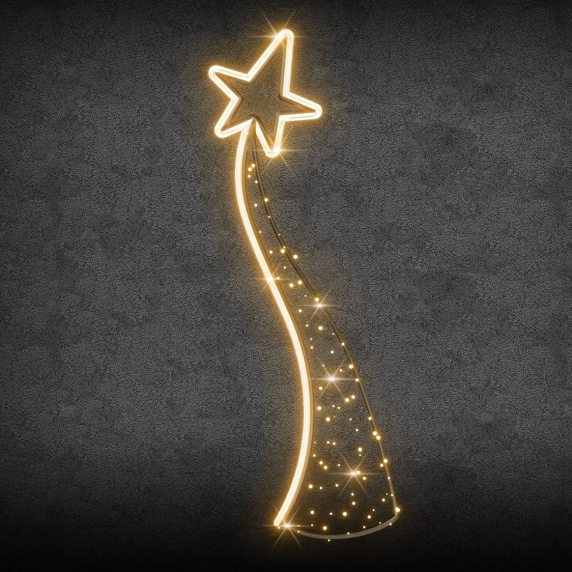 Easy Fix 2D LED světelný dekor kometa, 60 × 170 cm, teple bílá, dekor na veřejné osvětlení, hliník