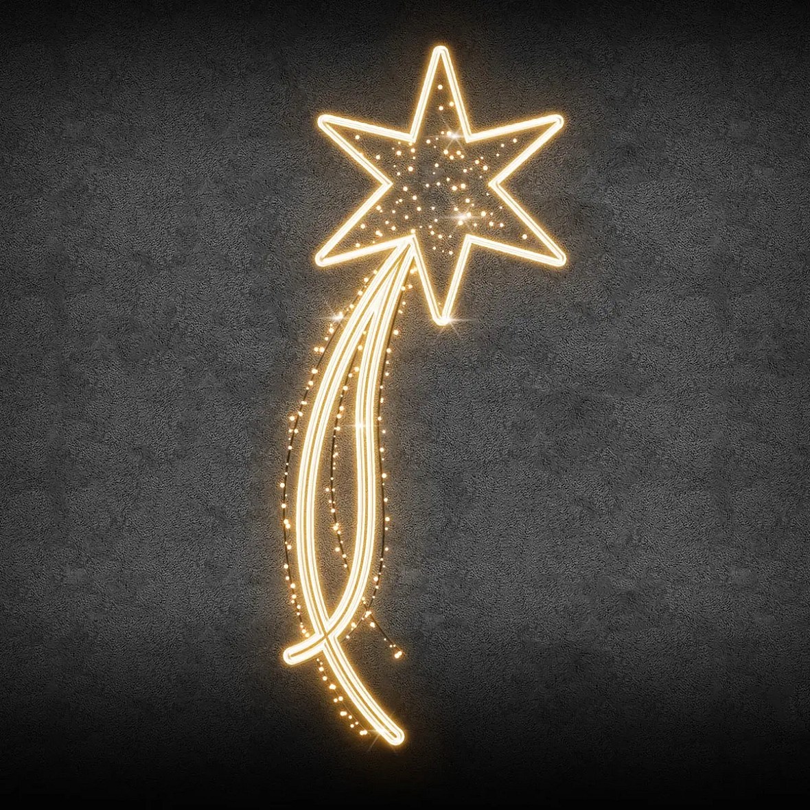 Easy Fix 2D LED světelný dekor kometa, 58 × 130 × 2 cm, teple bílá, dekor na veřejné osvětlení, hliník