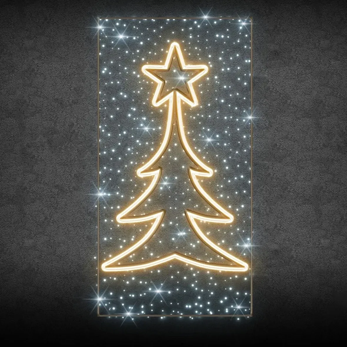 Easy Fix 2D LED světelný dekor na sloup veřejného osvětlení stromeček, 150 × 300 cm, ledově a teple bílá, hliník