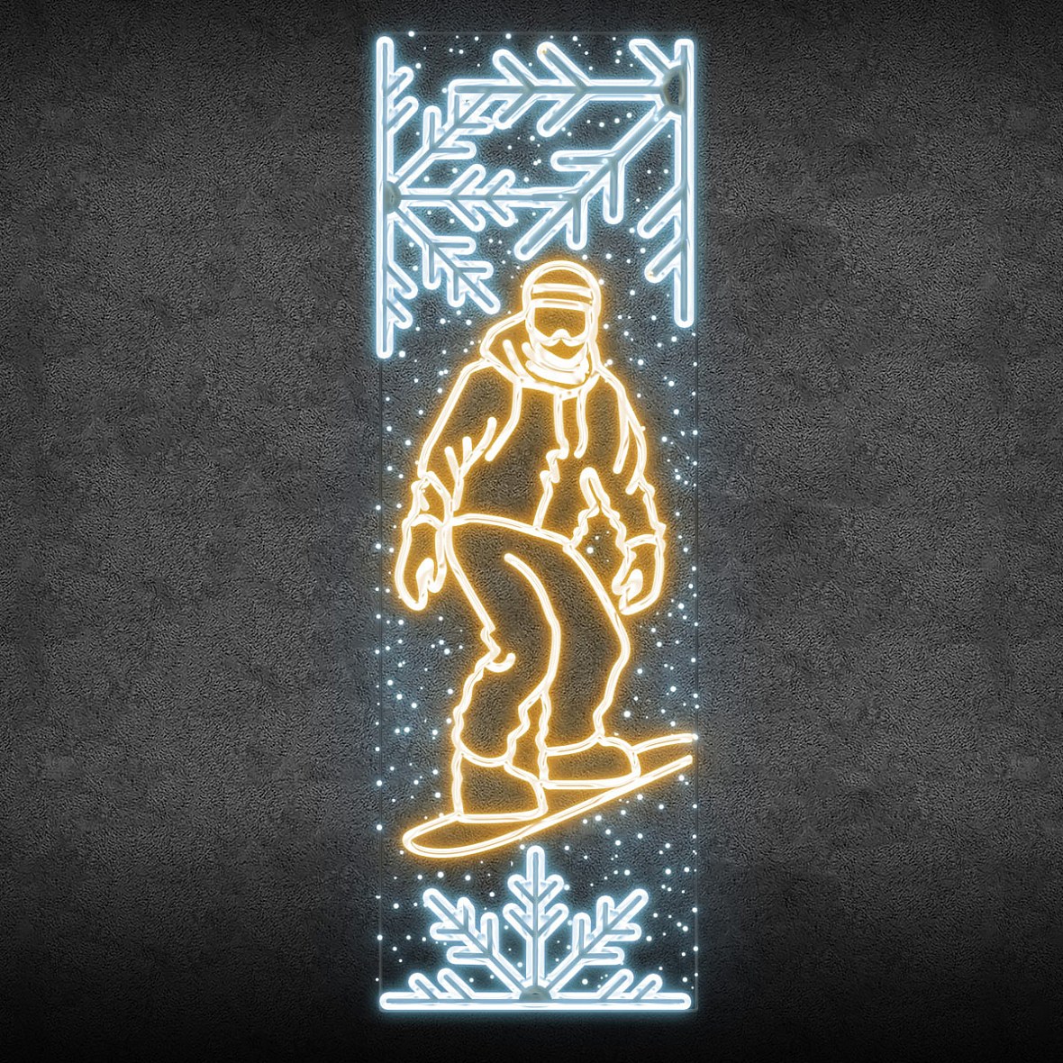 Easy Fix 2D LED světelný banner snowboardista, 80 × 247 cm, teple a ledově bílá, dekor na veřejné osvětlení, hliník