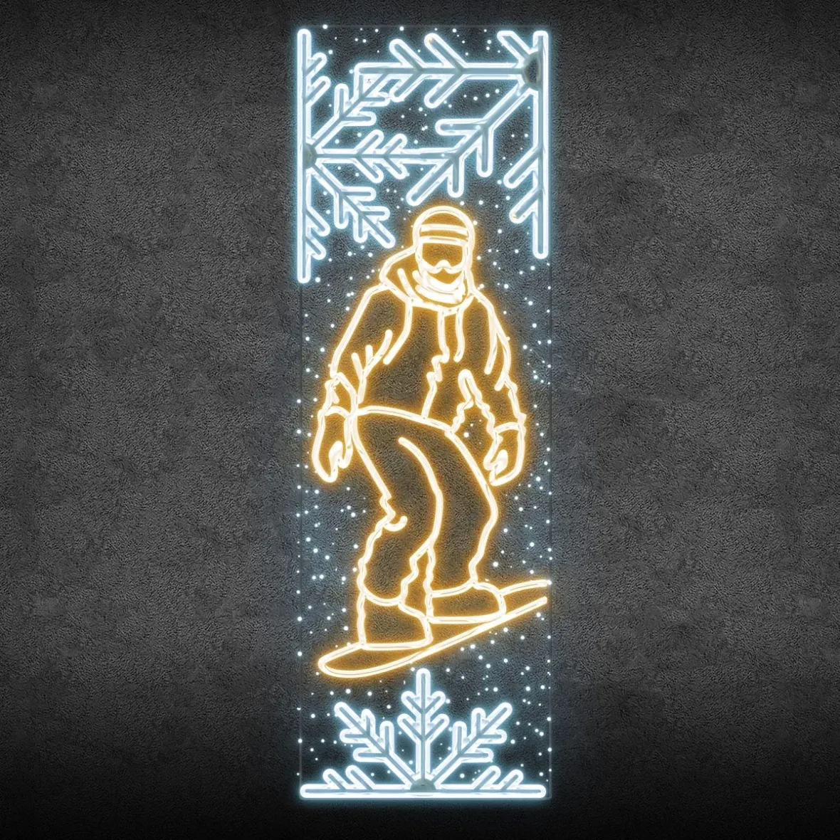 Easy Fix 2D LED světelný banner snowboardista, 80 × 247 cm, teple a ledově bílá, dekor na veřejné osvětlení, hliník