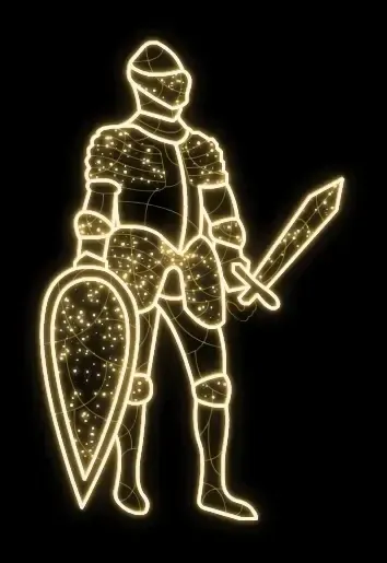 Easy Fix 2D LED světelný rytíř II., 145 × 230 × 60 cm, teple bílá, stojící, 3D tisk