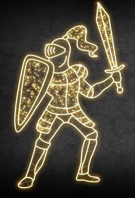 Eco Fix 2D LED světelný rytíř, 135 × 210 × 60 cm, teple bílá, stojící, 3D tisk