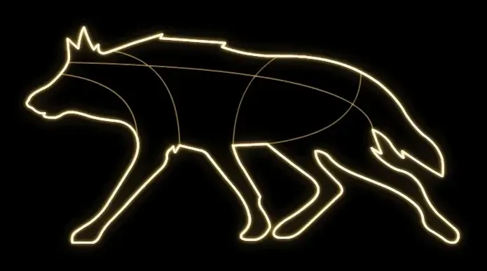 Easy Fix 2D LED světelný vlk, 240 × 120 × 60 cm, teple bílá, stojící, 3D tisk, hliník