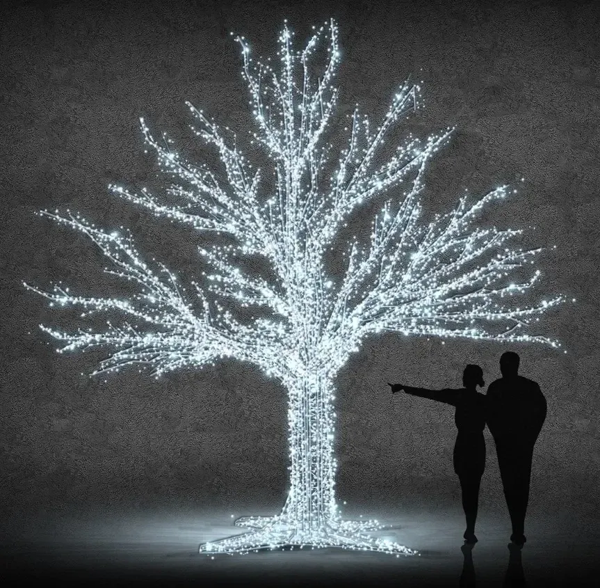 Eco Fix 3D LED listnatý strom 400 cm, ledově bílá, hliník