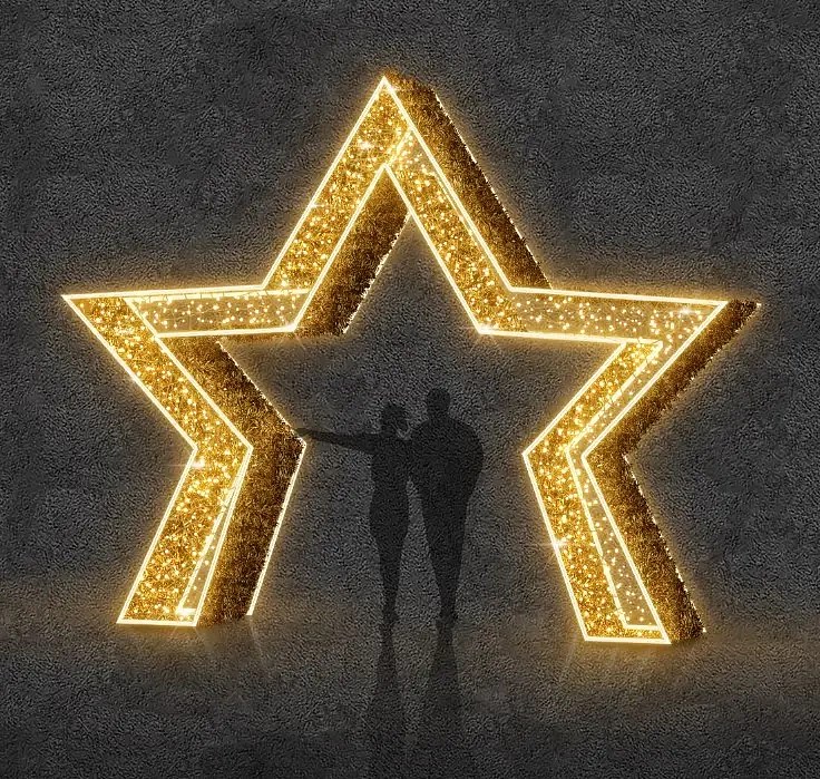 Eco Fix 3D LED světelná brána hvězda, 410 × 510 × 75 cm, teple bílá, hliník