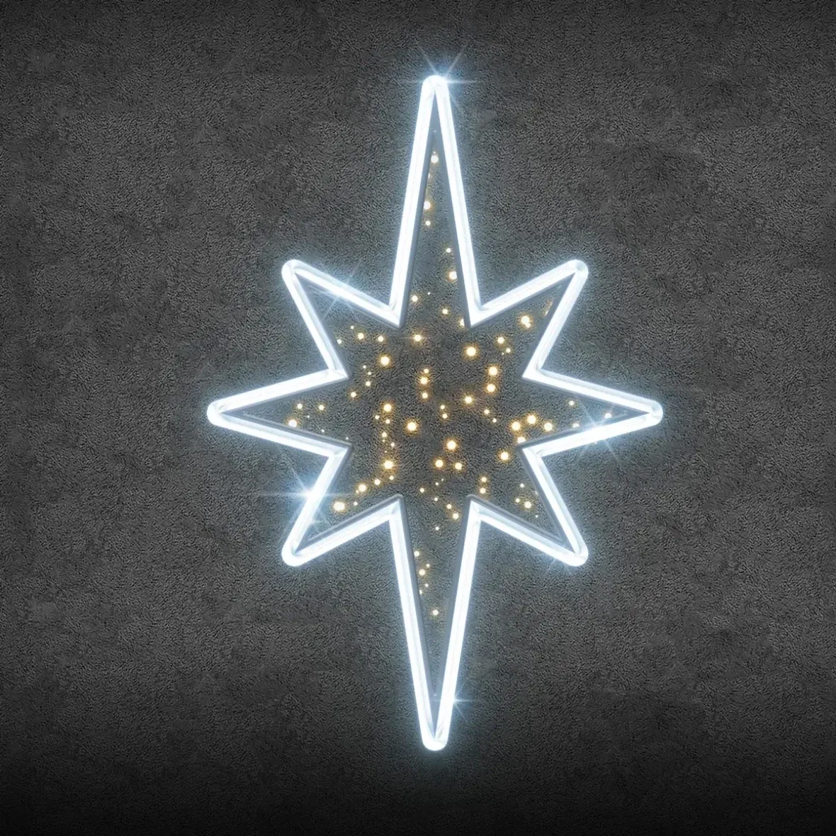 Easy Fix 2D LED světelná hvězda V., 60 × 86 × 5 cm, ledově bílá, závěsná, teple bílý výplet, 3D tisk