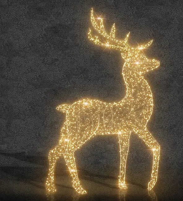 Eco Fix 3D LED světelný jelen, 400 × 250 × 60 cm, teple bílá, hliník