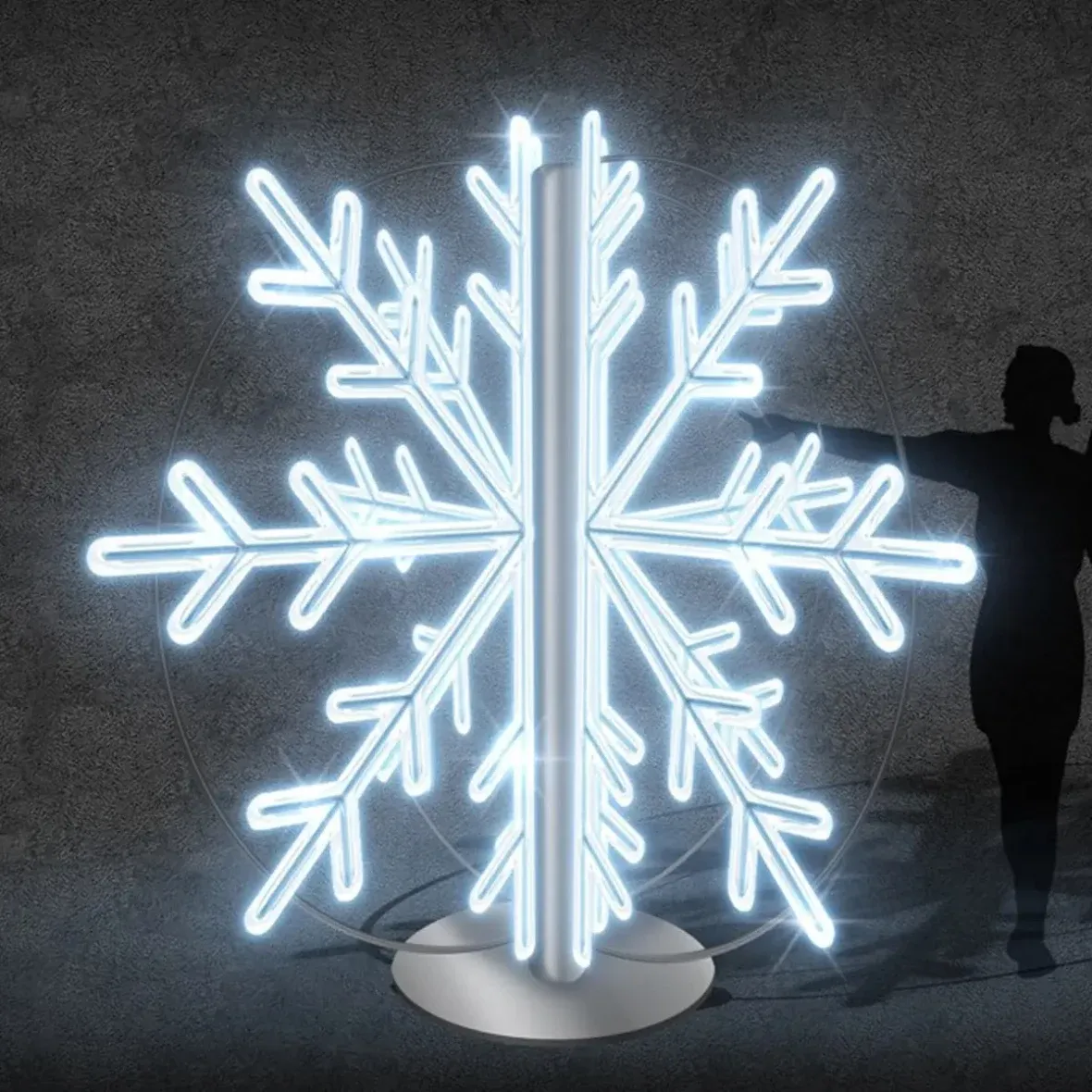 Eco Fix 3D LED světelná vločka 227 × 230 × 227 cm, ledově bílá, stojící, hliník