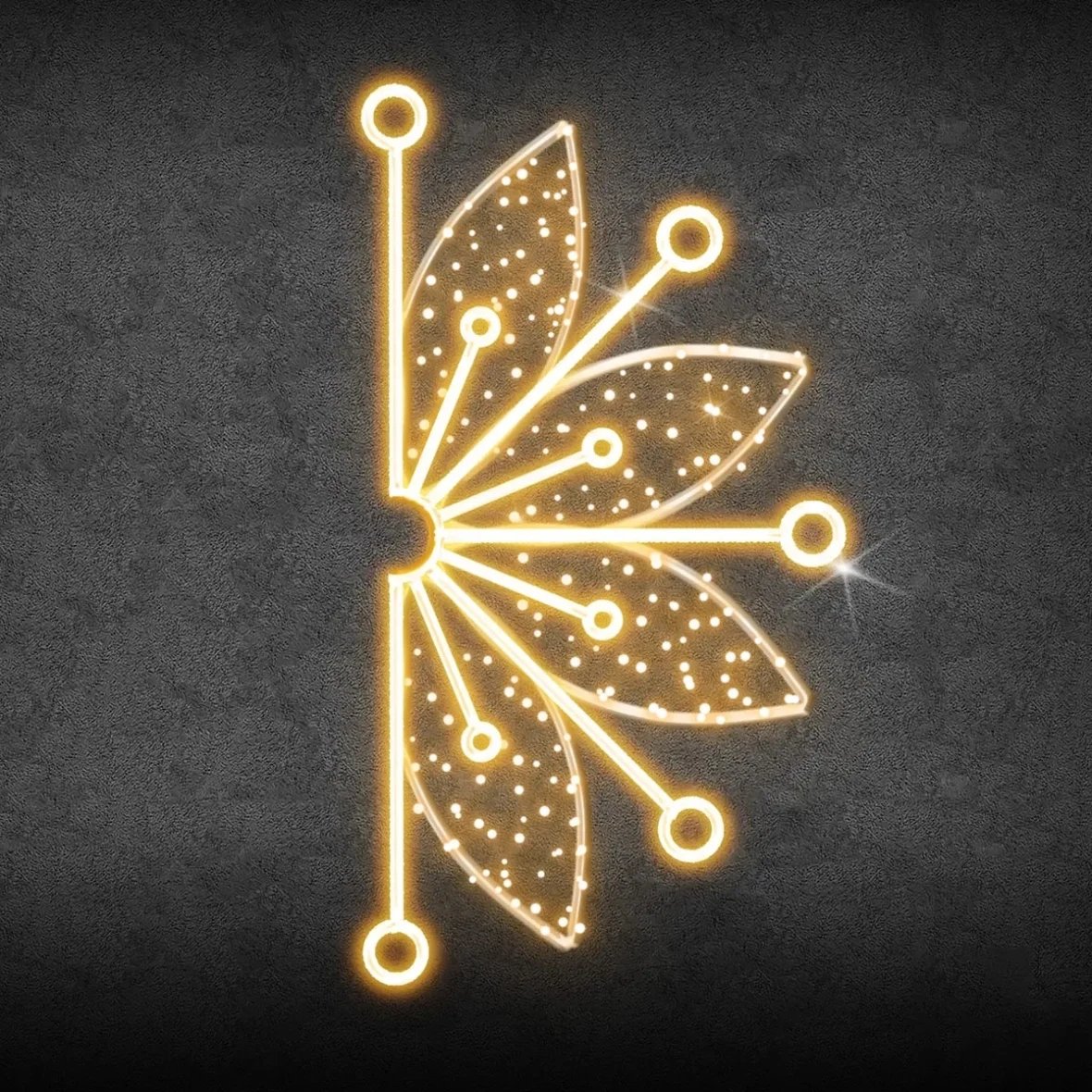 2D LED světelná půl vločka V., závěsná, 305 × 170 × 5 cm, teple bílá, hliník