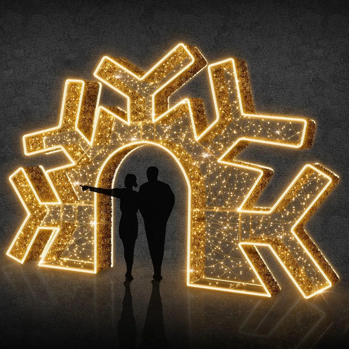 Eco Fix 3D LED světelná brána půl vločka, 585 × 370 × 40 cm, teple bílá, hliník