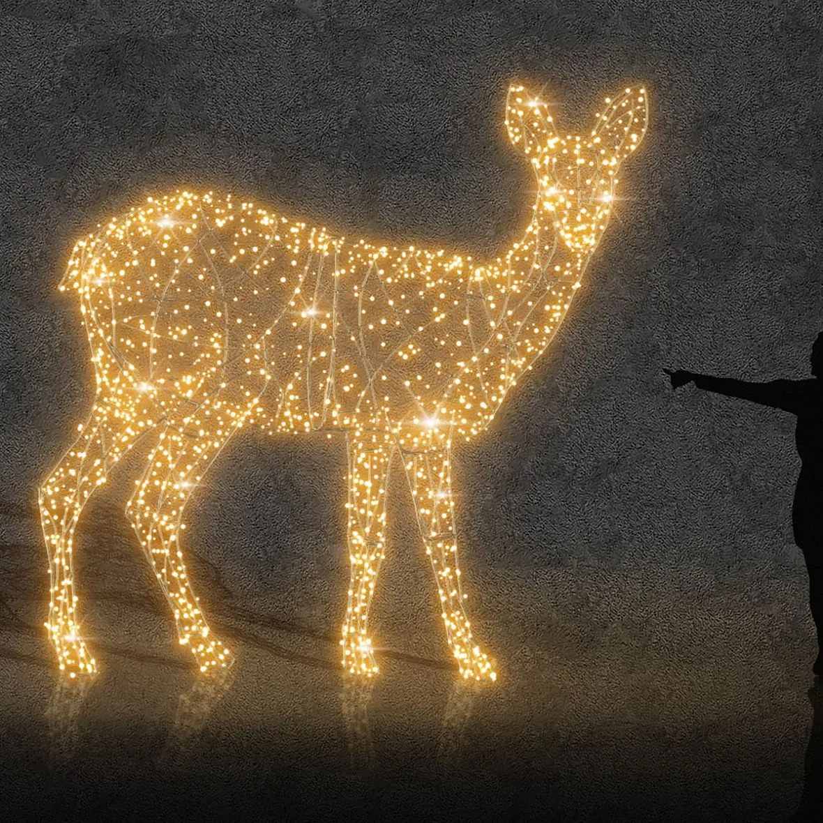 Eco Fix 3D LED světelná srna, H, 300 × 260 × 80 cm, teple bílá, hliník
