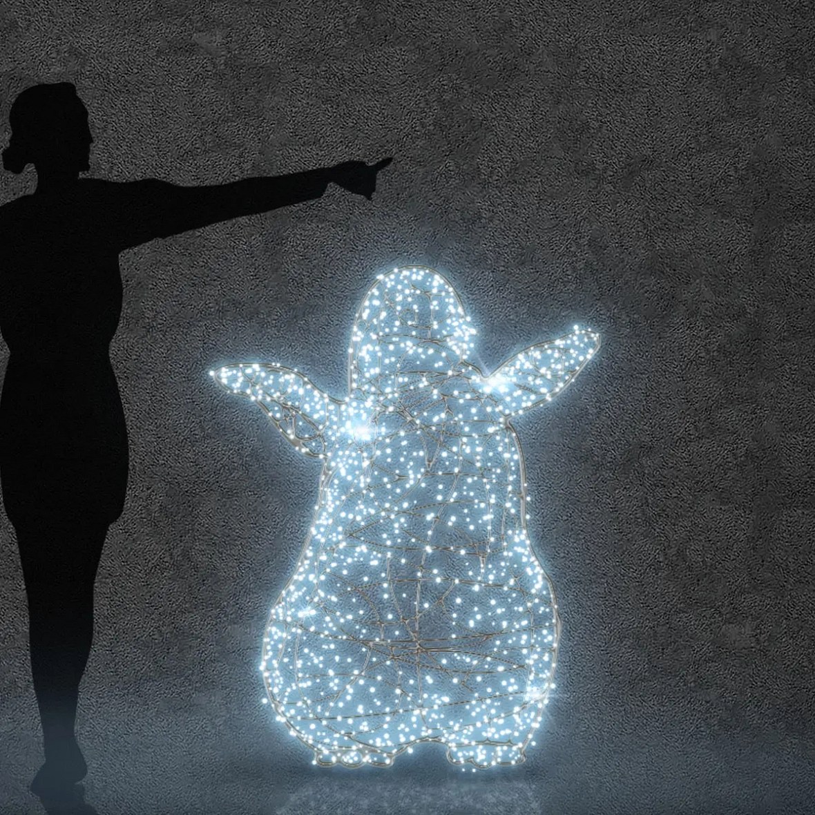 Eco Fix 3D LED světelný mimi tučňák 120 cm, studená bílá s Flash, hliník