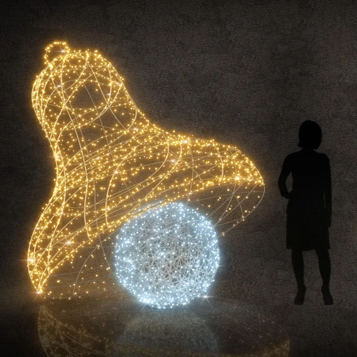 3D LED světelný zvon, 280 cm, teple a ledově bílá s krystalem, 36 V, 35,3 W, 35 kg, 2 díly