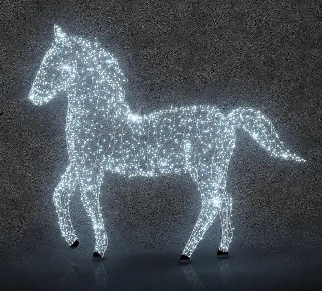 Eco Fix 3D LED světelný kůň s otočenou hlavou, 250 cm, ledově bílá, hliník