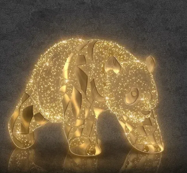 Eco Fix 3D LED světelná panda, 175 × 285 × 130 cm, teple bílá, hliník