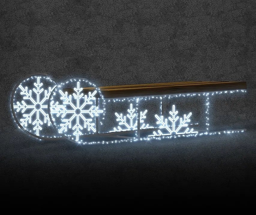 Eco Fix 3D LED světelné sáně, 230 × 95 × 50 cm, ledově bílá, stojící, hliník