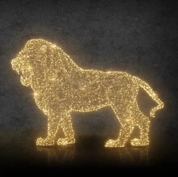 Eco Fix 3D LED světelný lev, 160 cm, teple bílá s krystaly, hliník