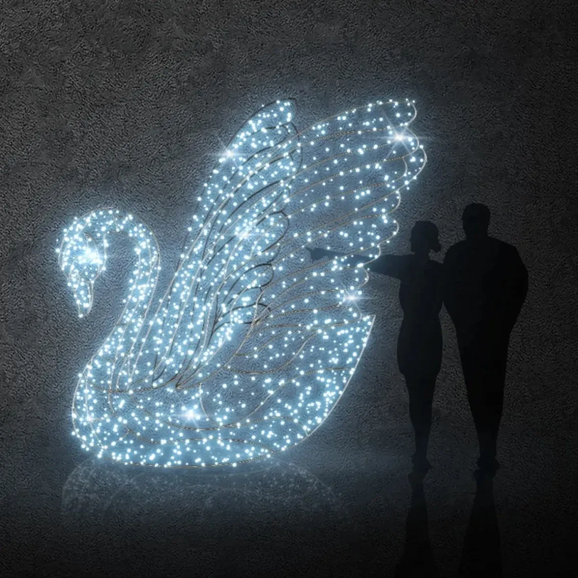 3D LED světelná labuť 250 × 250 × 170 cm, ledově bílá, 36 V, 42,8 W, 35,4 kg, ze 3 dílů