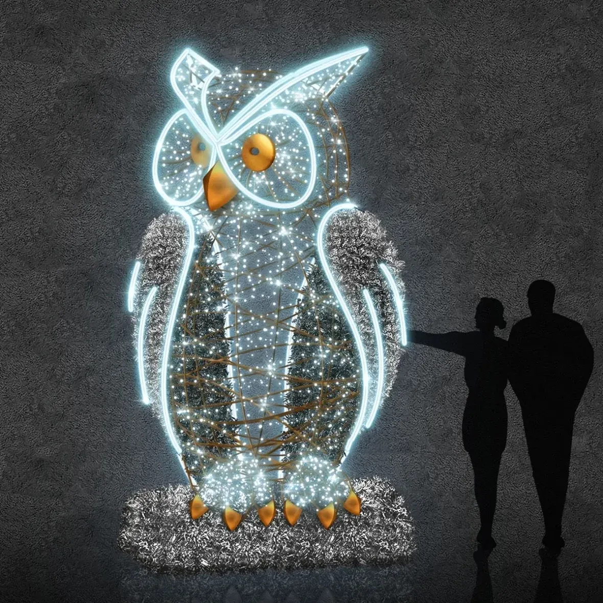 Eco Fix 3D LED světelná sova 350 cm, ledově bílá, hliník