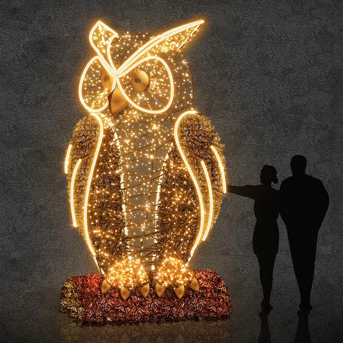 Eco Fix 3D LED světelná sova 350 cm, teple bílá, hliník