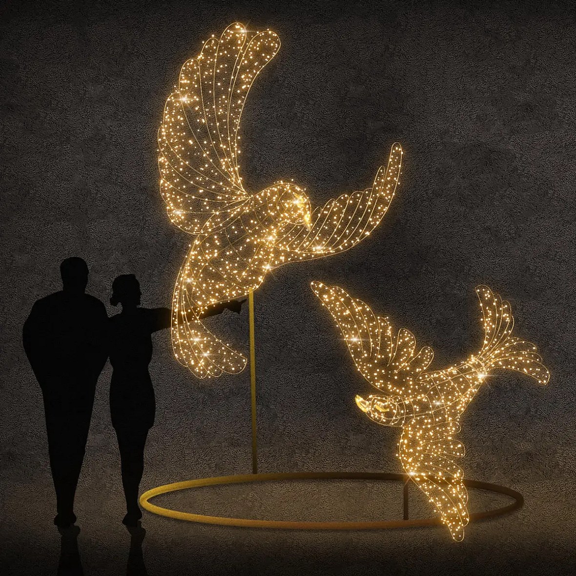Eco Fix 3D LED světelné holubice, 320 × 350 × 400 cm, teple bílá, hliník