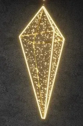 3D LED světelný krystal 60 × 20cm, teple bílý se zlatým kabelem, 230 V, 13 W, 1,6 kg
