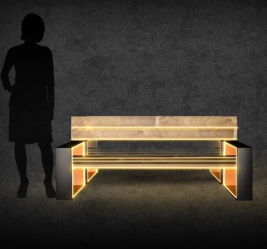 3D LED světelná lavička, 150 × 85 × 40 cm, teple bílá, lakovaná
