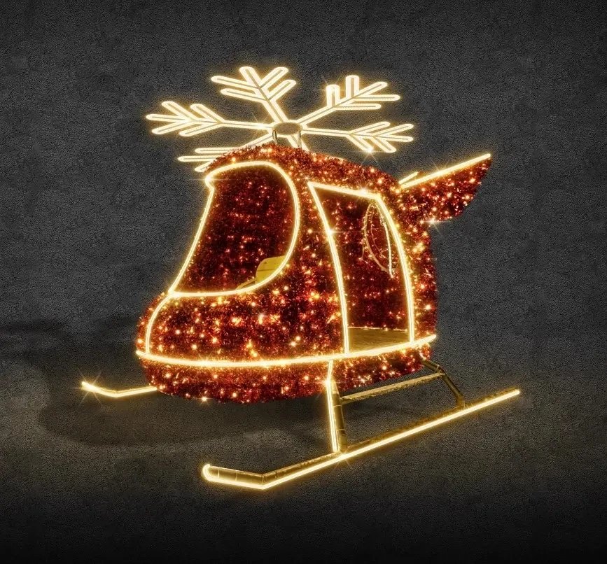 Eco Fix 3D LED světelný vrtulník s vločkou, 600 × 450 × 220 cm, teple bílá, stojící, hliník
