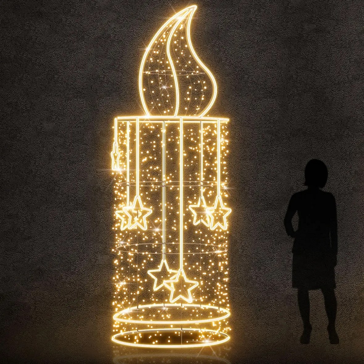 Eco Fix 3D LED světelná svíčka, 95 × 300 × 95 cm, teple bílá, hliník
