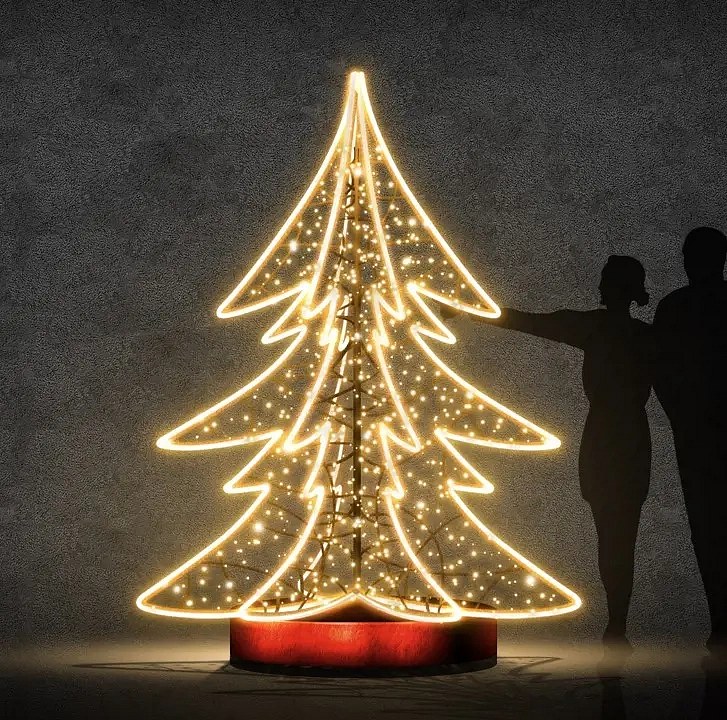 Eco Fix 3D LED šestiramenný strom, 300 × 400 × 300 cm, teple bílá, hliník