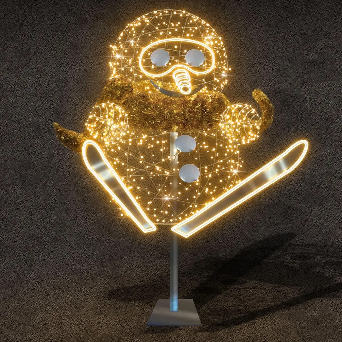 Easy Fix 3D LED světelný sněhulák ve skoku, 135 × 237 × 145 cm, teple bílá, hliník