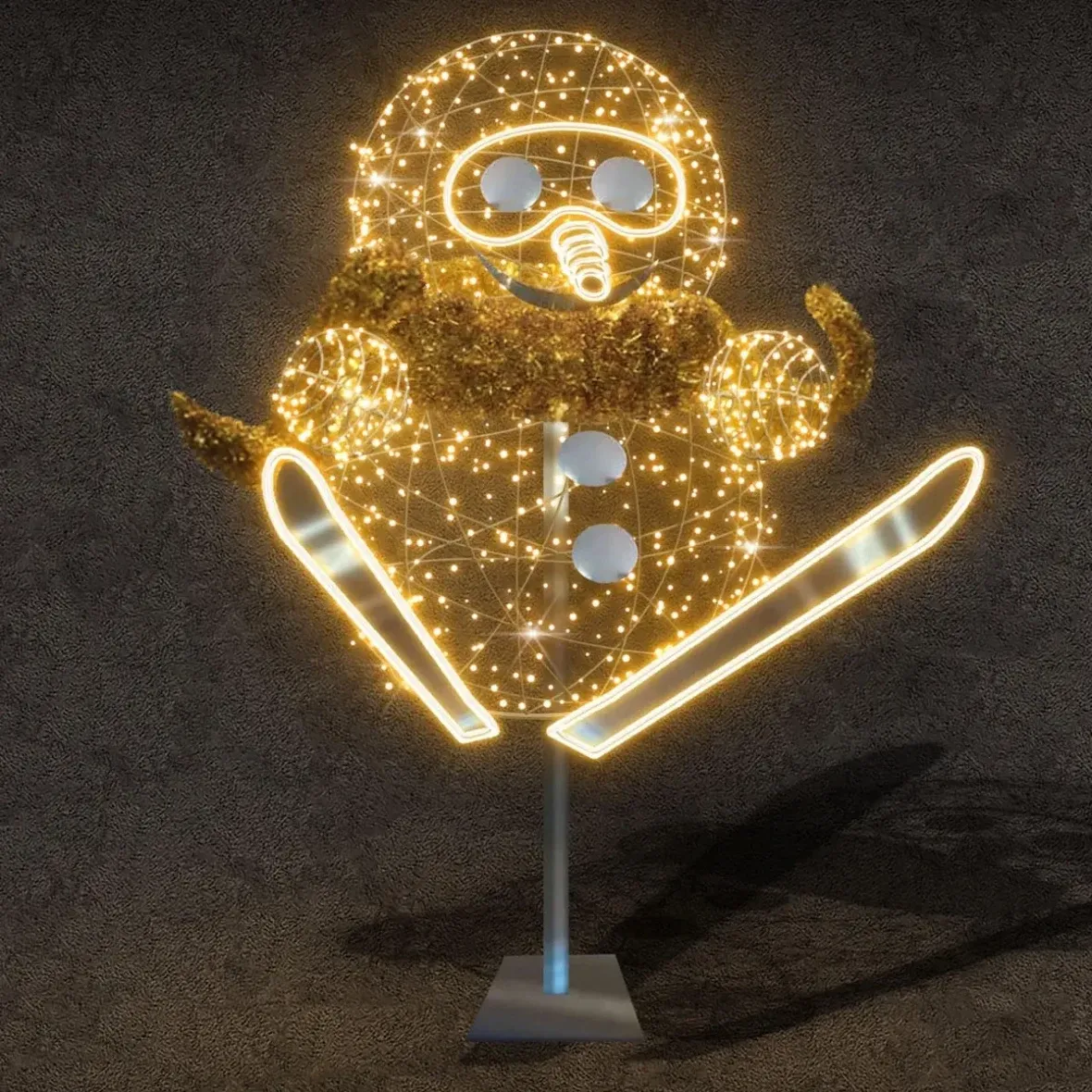 Easy Fix 3D LED světelný sněhulák ve skoku, 135 × 237 × 145 cm, teple bílá, hliník