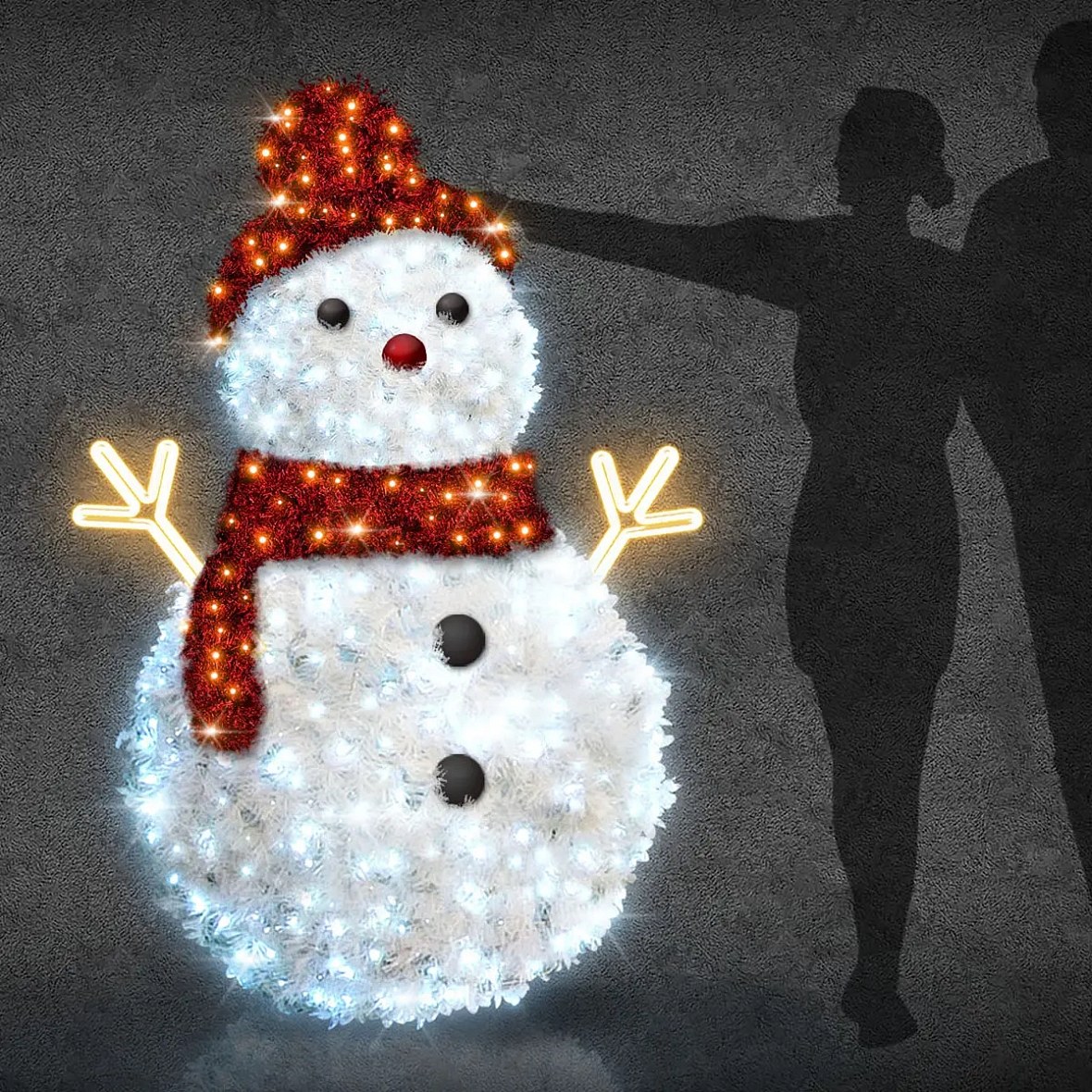 Easy Fix 3D LED světelný sněhulák 160 cm, ledově a teple bílá, hliník