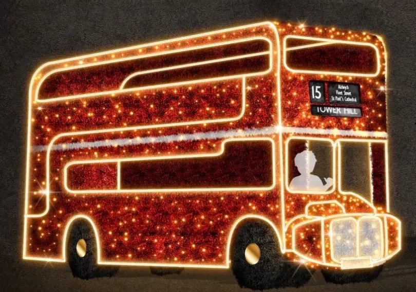 Eco Fix 3D LED světelný Double Decker autobus, 180 × 280 × 500 cm, teple bílá, stojící, hliník