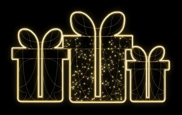 Easy Fix 2D LED světelná sestava 3 dárků, závěsná, 130 × 77 × 3 cm, teple bílá, 3D tisk, zlatá