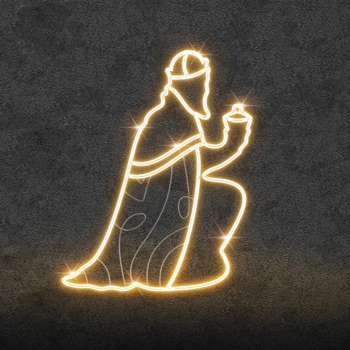 Eco Fix 2D LED světelný dekor, král II., klečící, 110 × 140 × 3 cm, teple bílá, závěsný, 3D tisk