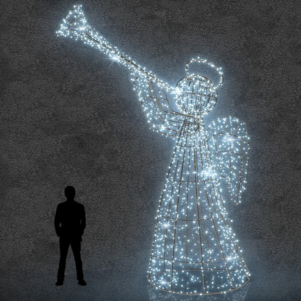 Eco Fix 3D LED světelný anděl, 370 × 500 × 190 cm, ledově bílá, hliník, Flash
