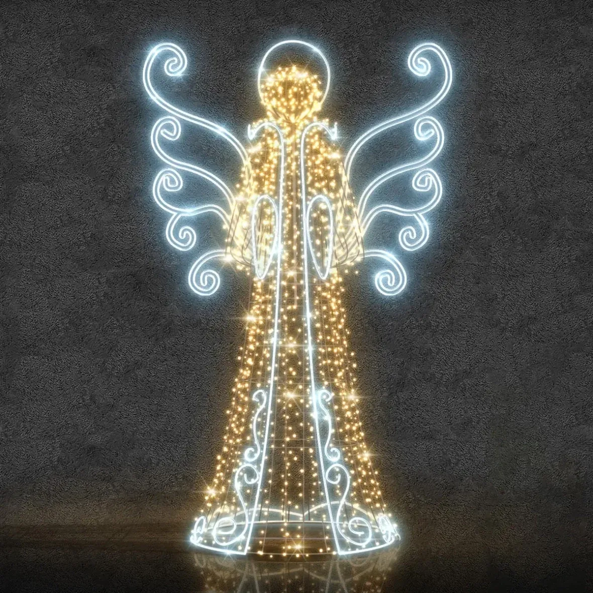 3D LED světelný anděl, 350 cm, teple bílá a studená bílá