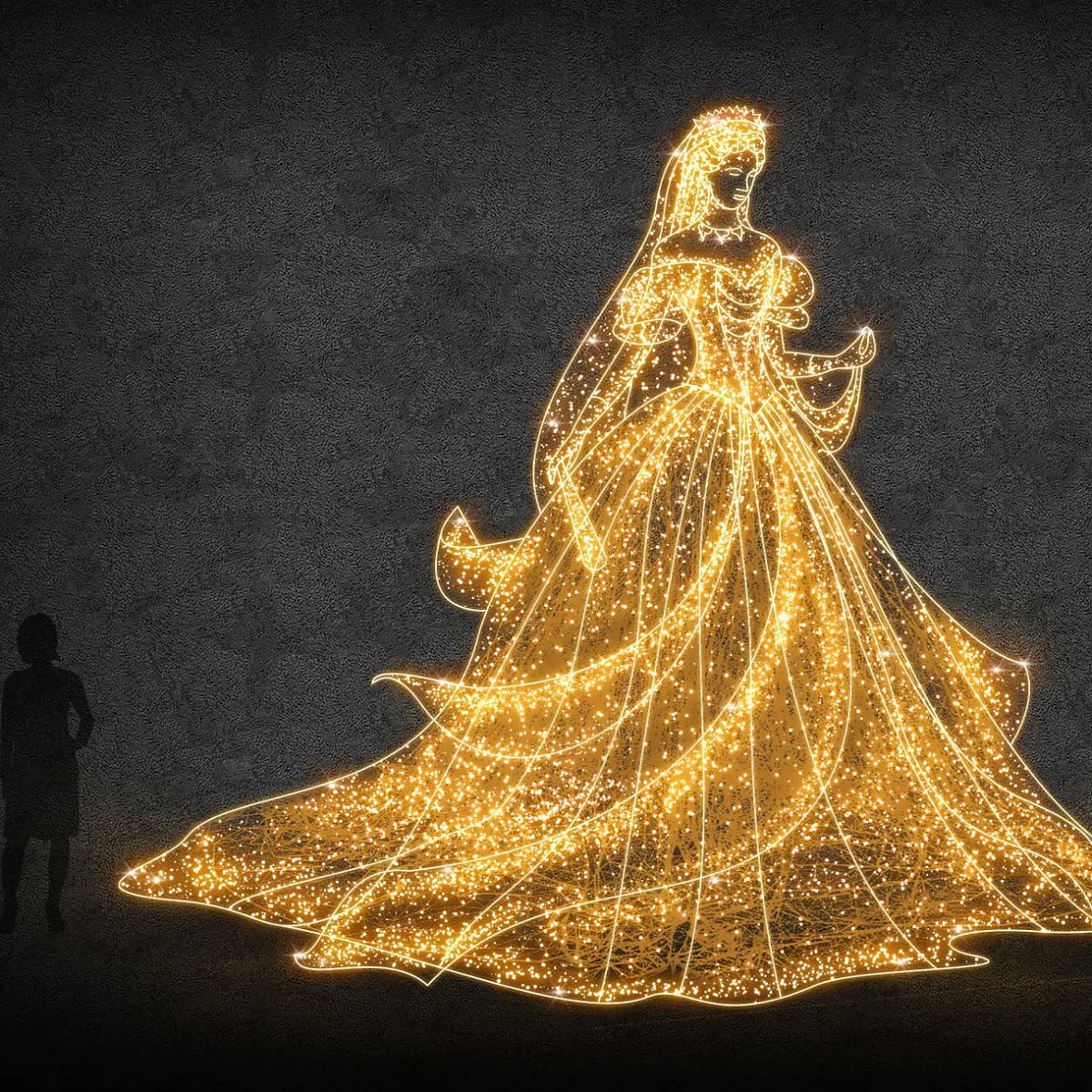 Eco Fix 3D LED světelná socha Sissi, 400 cm, teple bílá, hliník